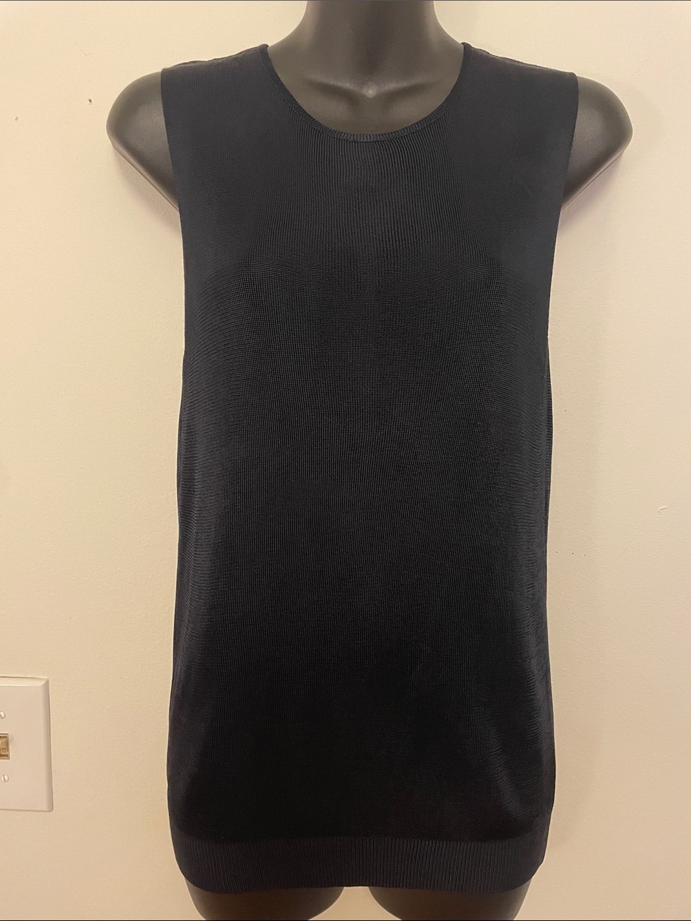 Vintage Sheer Slinky Navy Sleeveless Knit Top